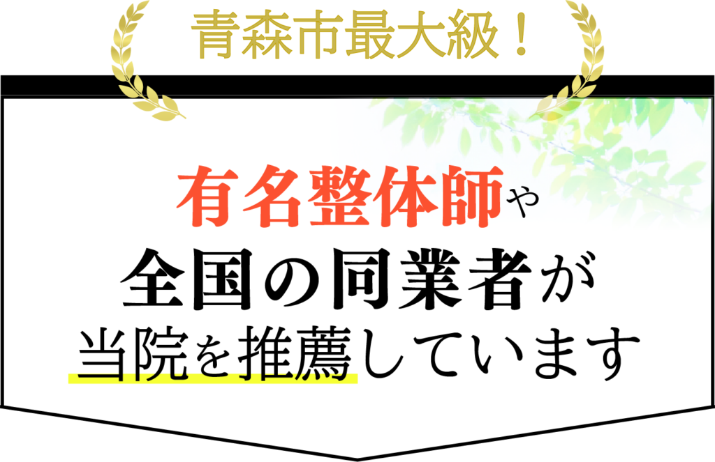 青森市最大級！有名整体師や全国の同業者が当院を推薦しています。